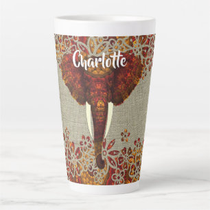 Caneca De Café Latte Cores Russas do Ornamentado Elefante Personalizada