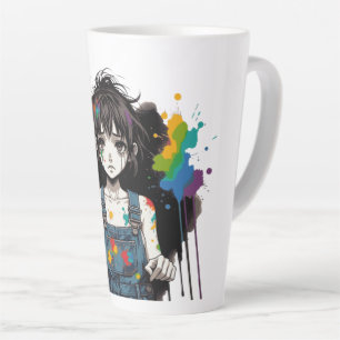 Caneca De Café Latte Cores Sangrando Garota Artista Manga Anime Criativ