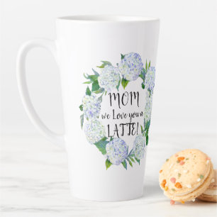 Caneca De Café Latte Coroa de Amor de Mãe LATTE Hydrangea Floral Azul