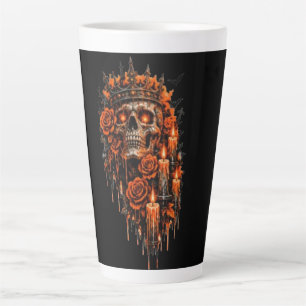 Caneca De Café Latte Coroa de Caveira Gótica Halloween Rosas Sombrias A