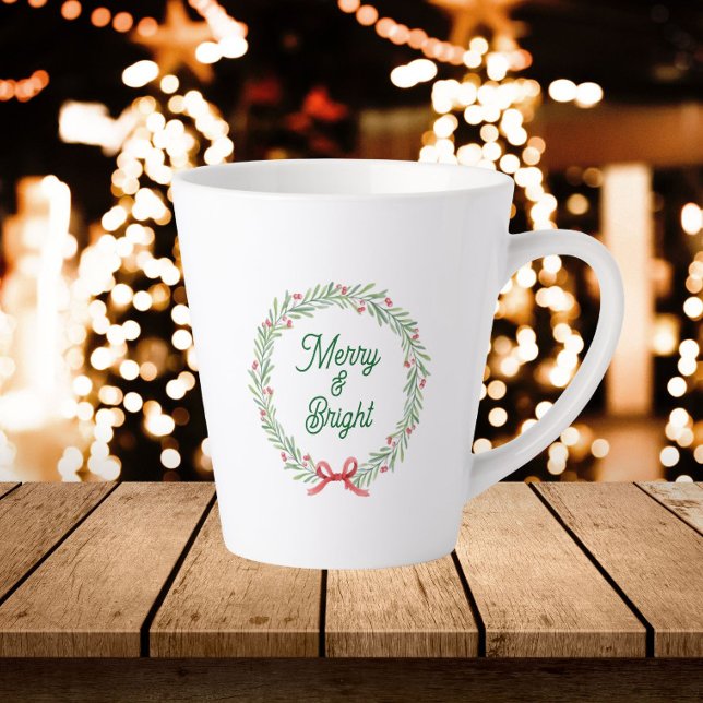 Caneca De Café Latte Coroa de Férias Alegre e Brilhante (In Situ Christmas)