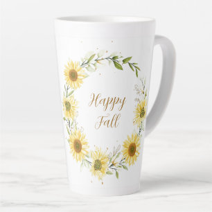 Caneca De Café Latte Coroa de girassóis com texto personalizável