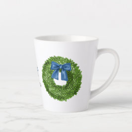 Caneca De Café Latte Coroa de madeira boxwood com cerâmica de Arco azul
