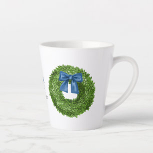 Caneca De Café Latte Coroa de madeira boxwood com cerâmica de Arco azul