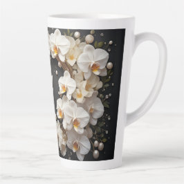Caneca De Café Latte Coroa Floral de Orquídea Branca com Pérolas e Ouro