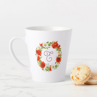 Caneca De Café Latte Corpo Vermelho Cinto Branco Amarelo-Amarelo-Flores