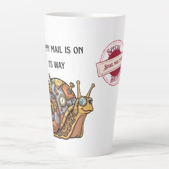 Caneca De Café Latte Correio Feliz de Caracol Steampunk (Frente)