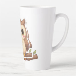 Caneca De Café Latte Coruja Chibi Kawaii Adorável