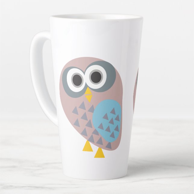 Caneca De Café Latte Coruja cinza azul (Ângulo esquerdo)