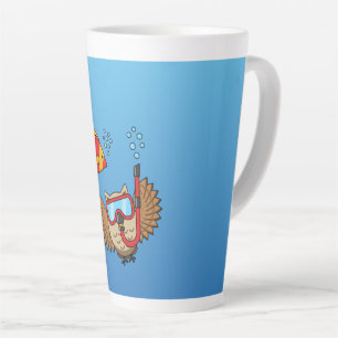 Caneca De Café Latte Coruja com Máscara Snorkel e Peixes Tropicais