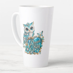 Caneca De Café Latte Coruja de Cristal Turquesa Sonhe Grande Design de