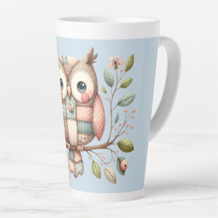 Caneca De Café Latte Coruja de Patchwork na Floresta Caprichosa