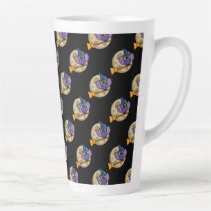 Caneca De Café Latte Coruja do Cartoon Voando no Padrão de Broom