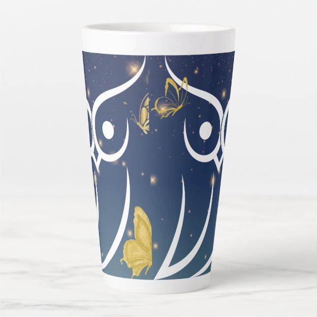 Caneca De Café Latte Coruja e Borboletas (Frente)