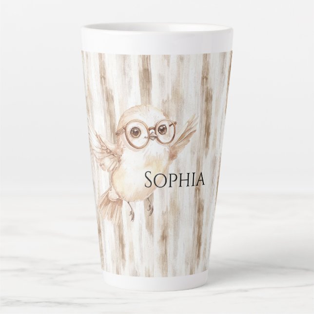 Caneca De Café Latte Coruja Fofa com Óculos (Frente)