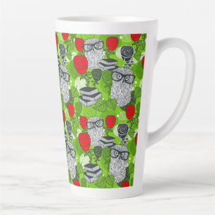 Caneca De Café Latte Coruja nas rosas vermelhas