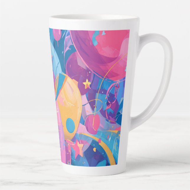 Caneca De Café Latte Cosmic Celebration: Abstract Floating Orbs and Sta (Direita)