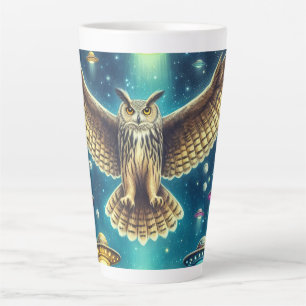 Caneca De Café Latte Cosmic Owl Nightscape - OVNIs no céu