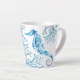 Caneca De Café Latte Costeira Azul, Cavalo-do-mar e Coral-d-água