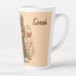 Caneca De Café Latte Costume de coruja floral de boho bonito