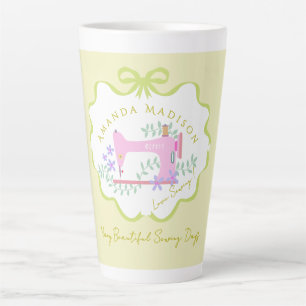 Caneca De Café Latte Costura de Fita de Arco Verde Branco