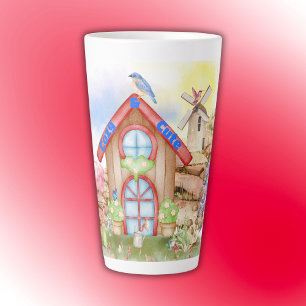 Caneca De Café Latte Cottagecore Cozy e Bonito colorido em branco