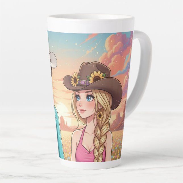 Caneca De Café Latte cowboy and cowgirl anime style (Ângulo direito)