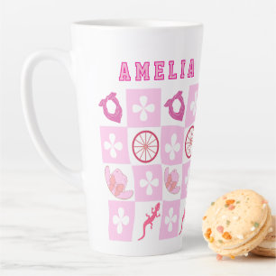 Caneca De Café Latte Cowgirl rosa marcada com flor