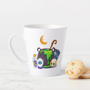Caneca De Café Latte Cozinhar De Witch Cauldron Sob O Luar