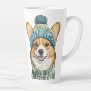 Caneca De Café Latte Cozy Corgi na engrenagem de inverno