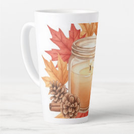 Caneca De Café Latte Cozy Fall Candle with Maple Leaves | Autumn Design