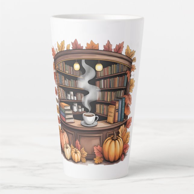 Caneca De Café Latte Cozy Fall Library Coffee Tasse — Book Nook  (Frente)