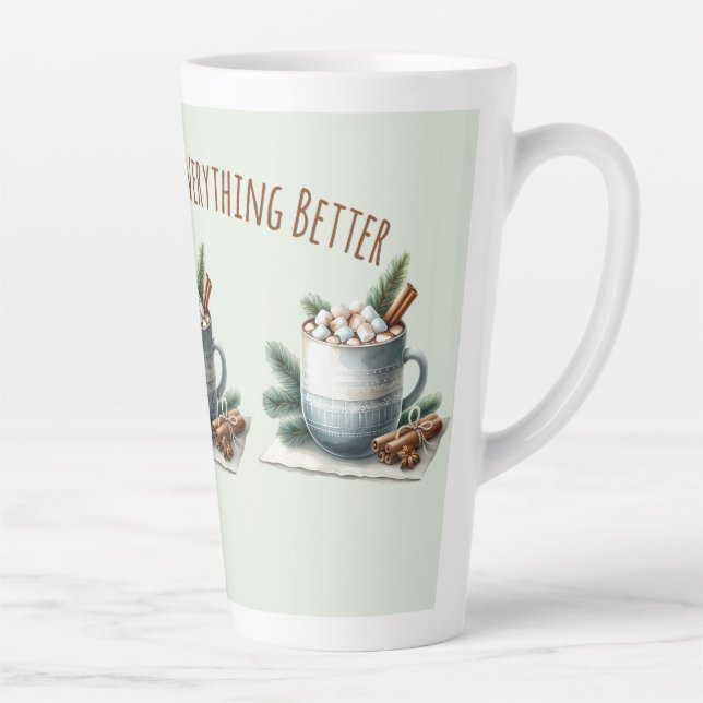 Caneca De Café Latte Cozy Winter Cocoa Marshmallow Scene (Direita)