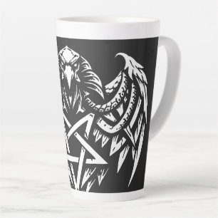 Caneca De Café Latte Cráneo Pentagrama Tribal por BurnsInhell