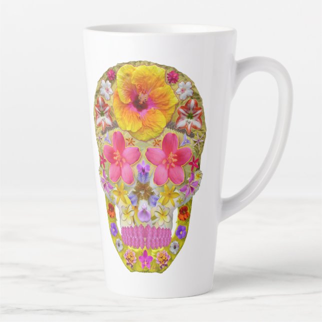 Caneca De Café Latte Crânio da Flor 4 - Tropical (Direita)