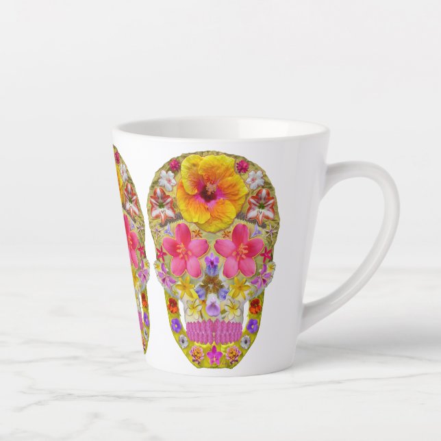 Caneca De Café Latte Crânio da Flor 4 - Tropical (Direita)