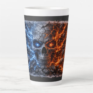 Caneca De Café Latte Crânio Fogo vs Gelo – Rachadura Azul Elétrico e Ve