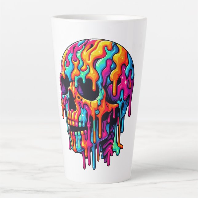 Caneca De Café Latte Crânio Psicodélico Vibrante (Frente)