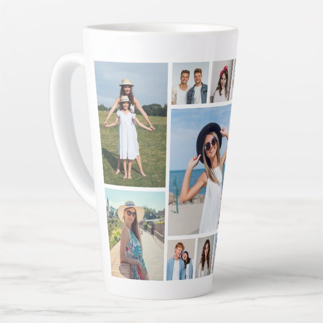 Caneca De Café Latte Create Your Own 11 Photo Collage (Ângulo esquerdo)