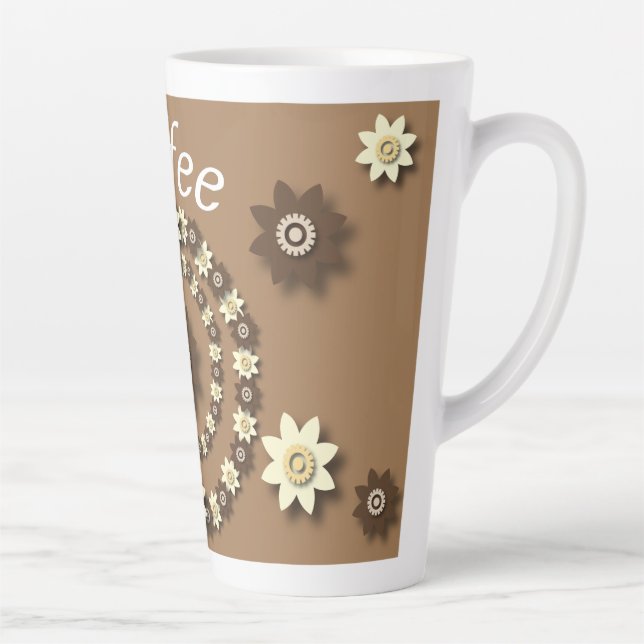 Caneca De Café Latte Creme e. Bagaço de chocolate Castanho-Floral (Direita)
