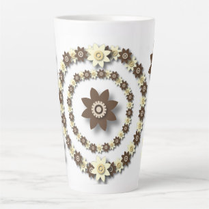 Caneca De Café Latte Creme e Floral Marrom Chocolate