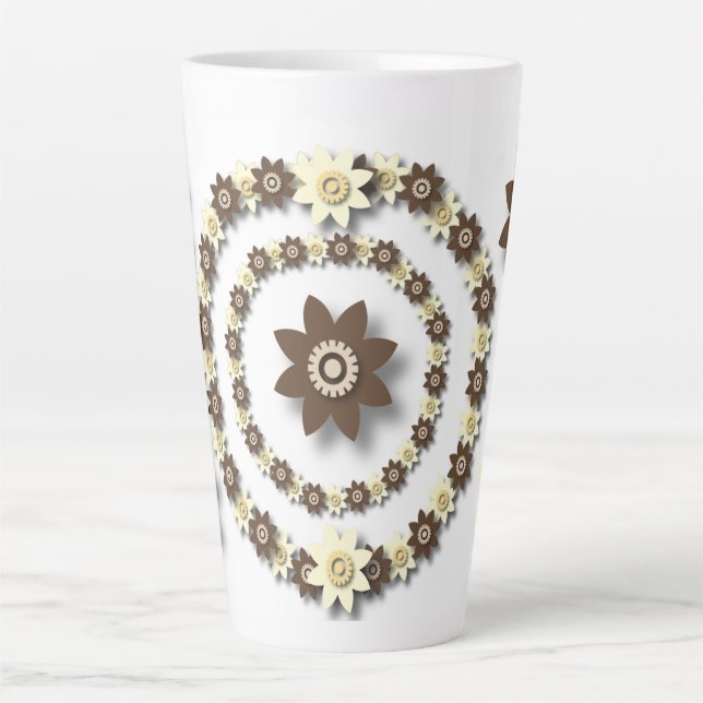Caneca De Café Latte Creme e Floral Marrom Chocolate (Frente)