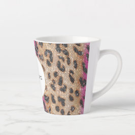 Caneca De Café Latte Creme Rosa Leopard Animal Sparkle