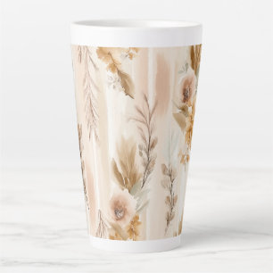 Caneca De Café Latte Creme Rústico Floral Boho