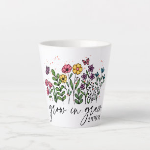 Caneca De Café Latte Crescer na Grace - Cristão Floral