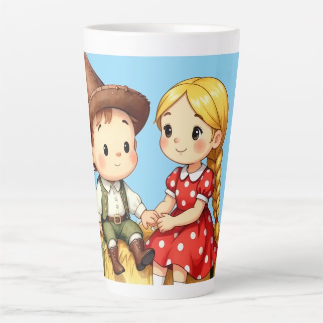 Caneca De Café Latte Crianças do Interior em um Fardo de Feno, (Frente)