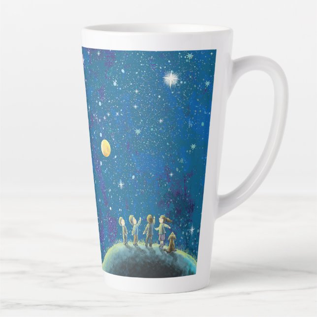 Caneca De Café Latte Crianças Olhando O Céu Noturno (Direita)