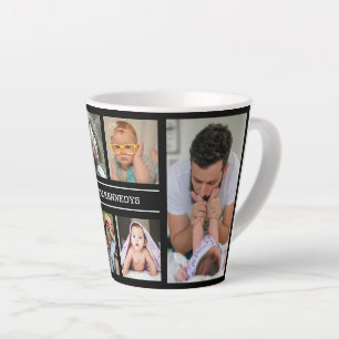 Caneca De Café Latte Crie seu próprio colagem de 6 fotos Nome da famíli