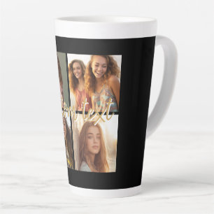Caneca De Café Latte Crie Sua Própria Colagem de 4 Fotos - Nome do Scri