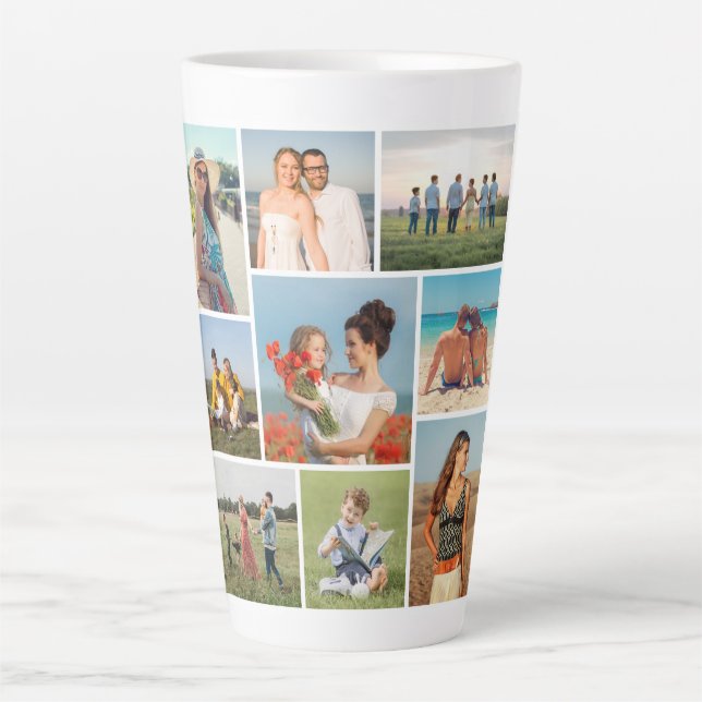 Caneca De Café Latte Crie Sua Própria Colagem de 9 Fotos (Frente)